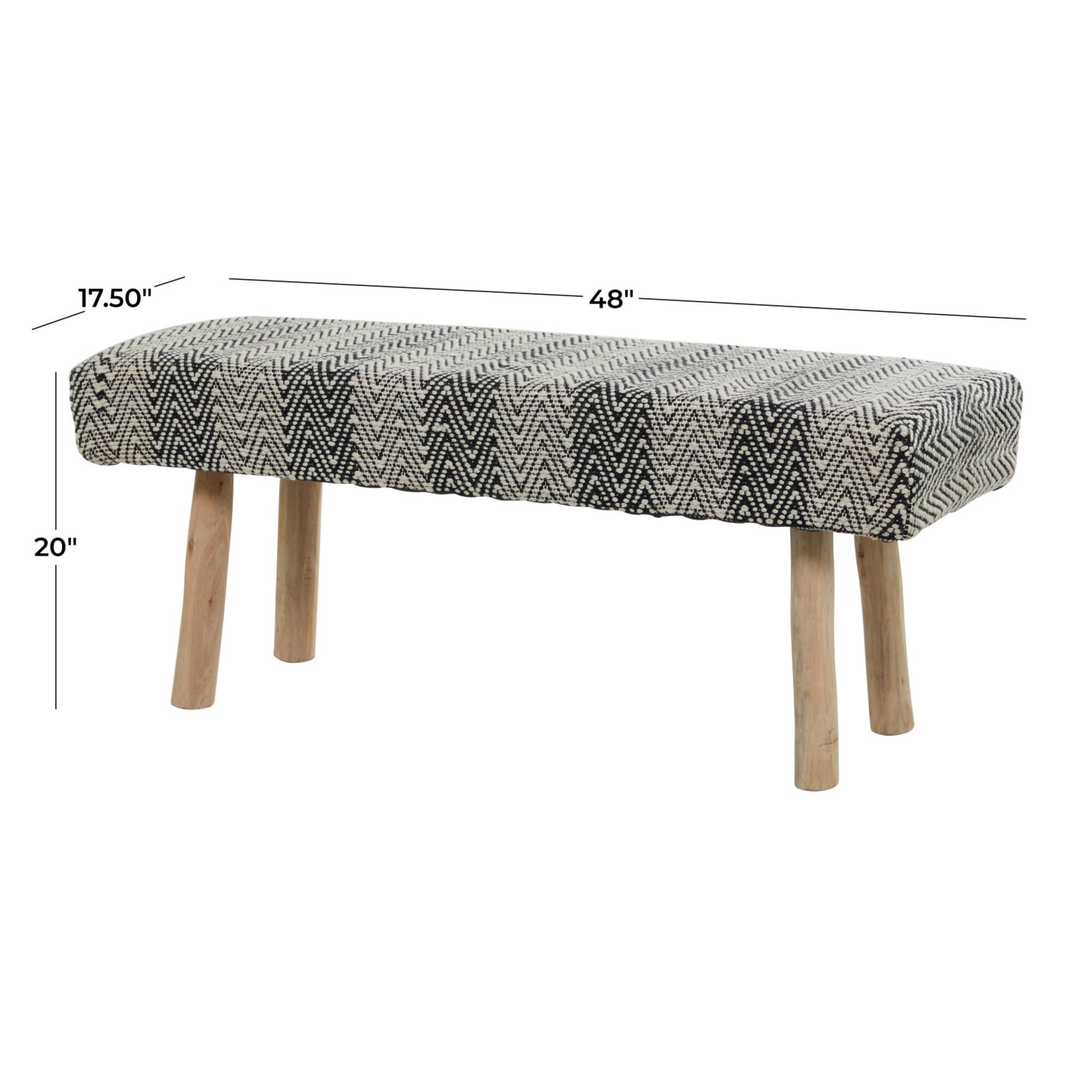 48" Black Wood Chevron Bench with Wood Legs